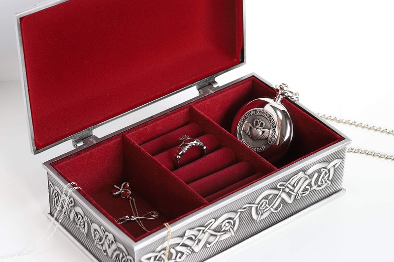 Biddy Murphy Irish Gifts Celtic Pewter Jewelry Box, May the Road Rise Medallion, Velvet Lined, Imported - Image 3